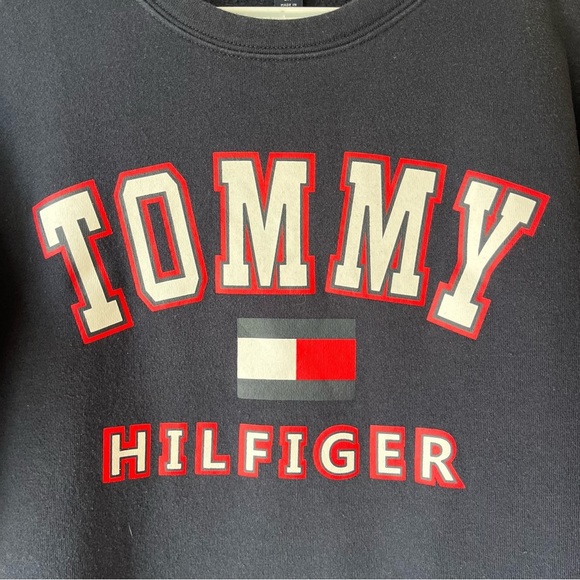 Tommy Hilfiger Logo Sweatshirt Small Navy Blue Pullover Crewneck Cotton Blend - Picture 2 of 7